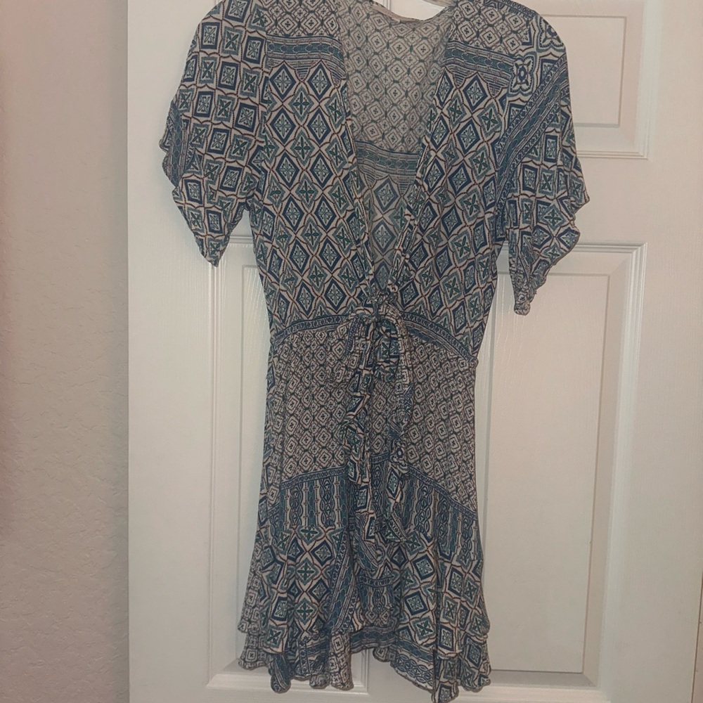 Olivaceous Patterned Wrap Dress - image 1